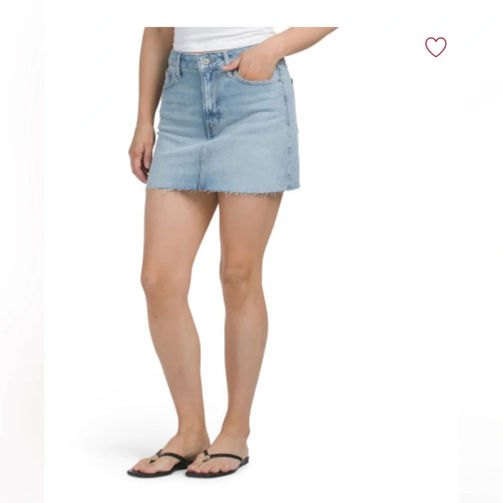🍀 Lucky Brand Light Blue Sun-kissed Cut Denim Mini Skirt - Picture 3 of 7